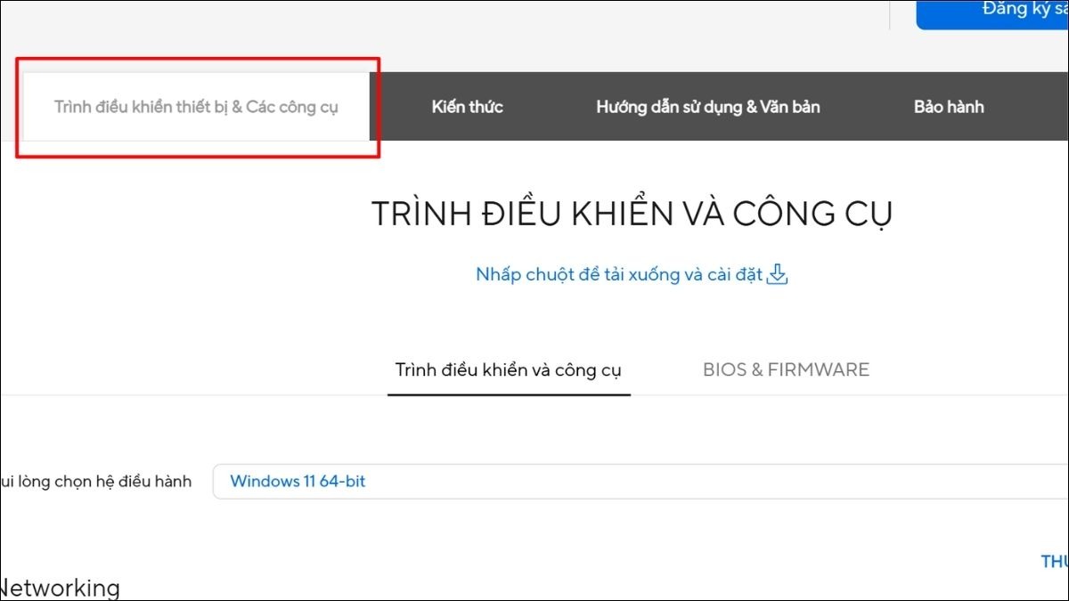 Chuyển đến tab Driver & Tools