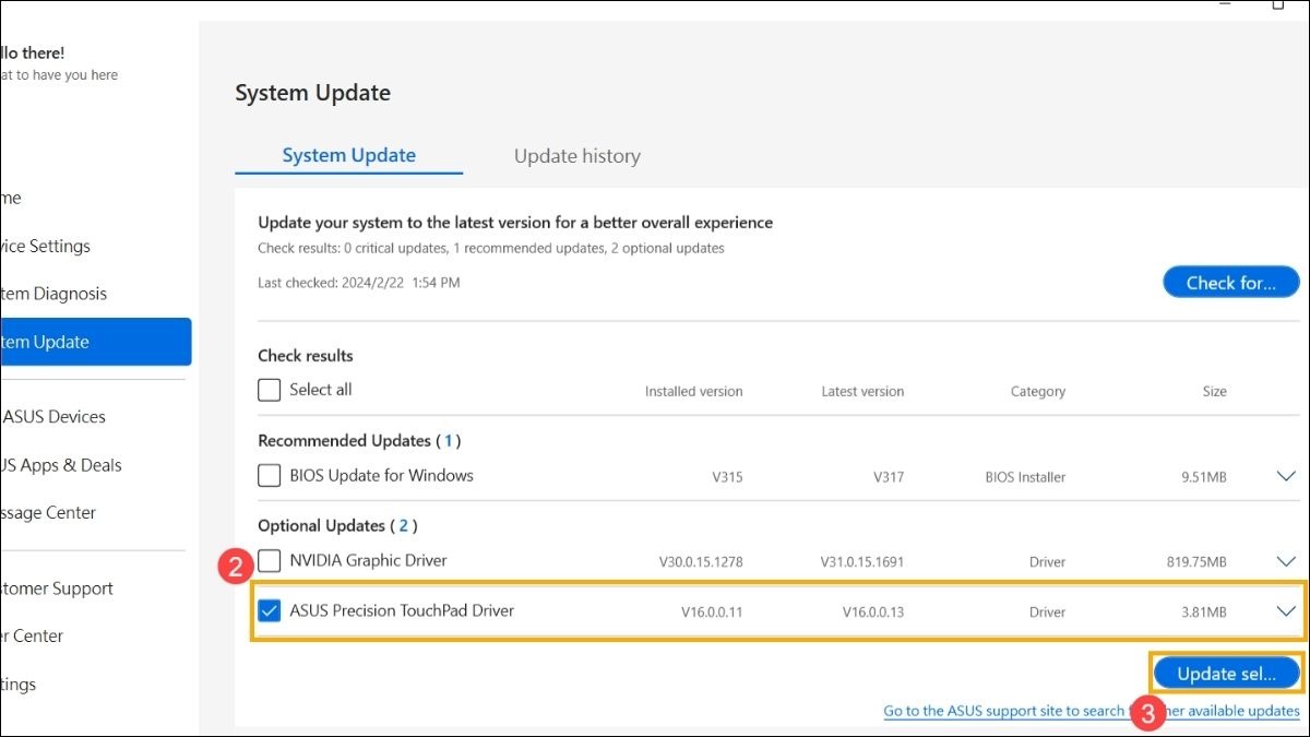 Chọn driver bạn muốn cập nhật và nhấn Update (Cập nhật)