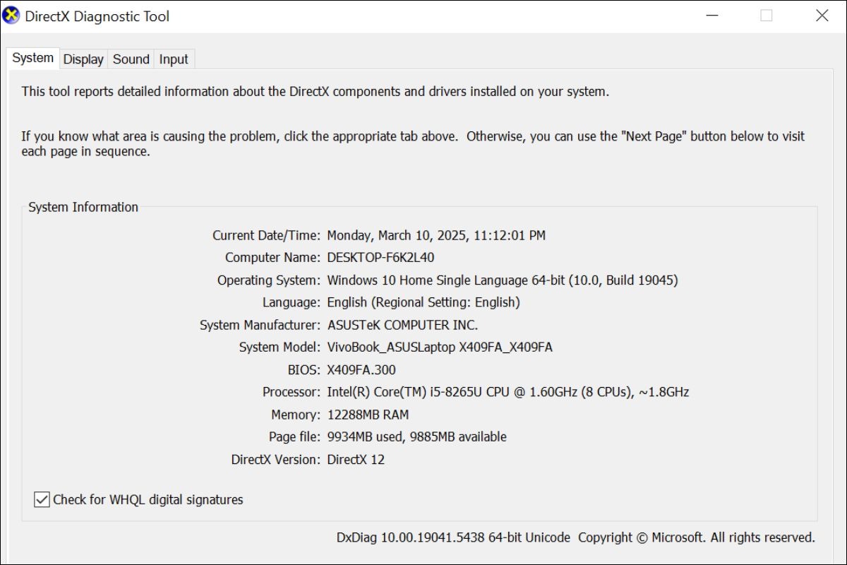 Nhấn tổ hợp phím Windows + R để mở hộp thoại Run, gõ dxdiag và nhấn Enter