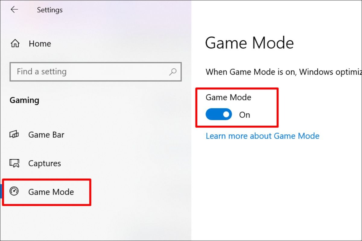 Trong tab Game Mode (Chế độ trò chơi), bật công tắc Game Mode