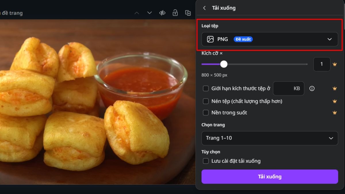 Chọn định dạng file bạn muốn tải về.