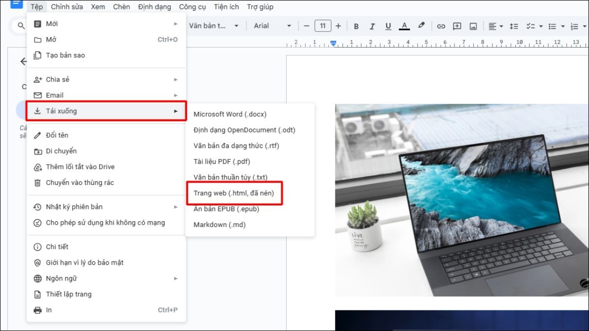Chọn định dạng Web Page (.html, zipped).