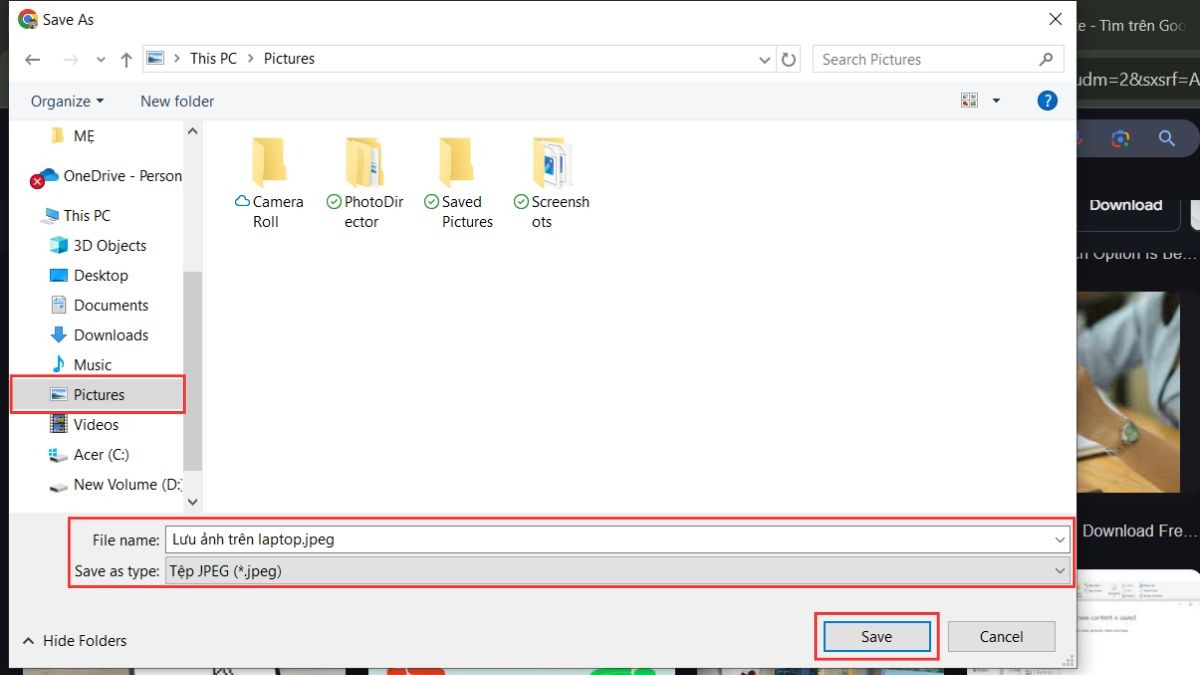 Chọn thư mục lưu hình và đổi tên file ảnh.