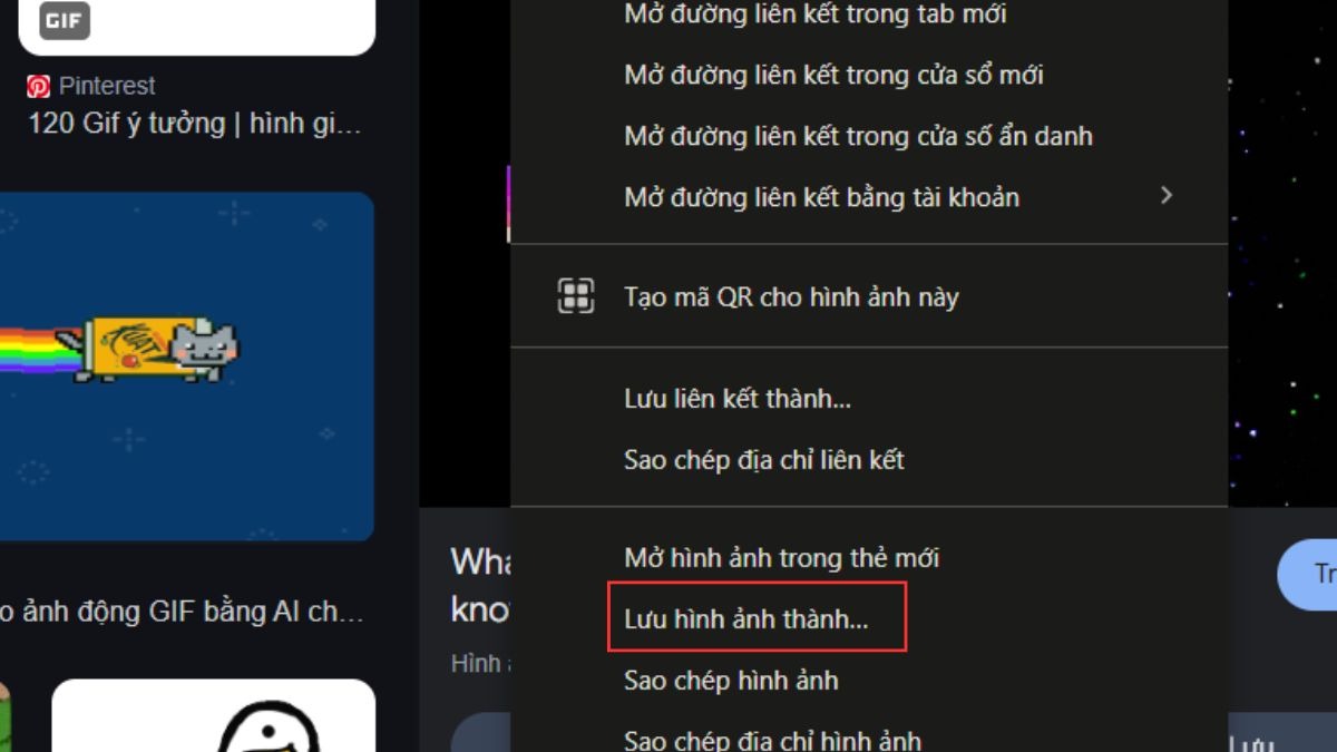 Nhấp chuột phải vào hình GIF và chọn Lưu hình ảnh thành...