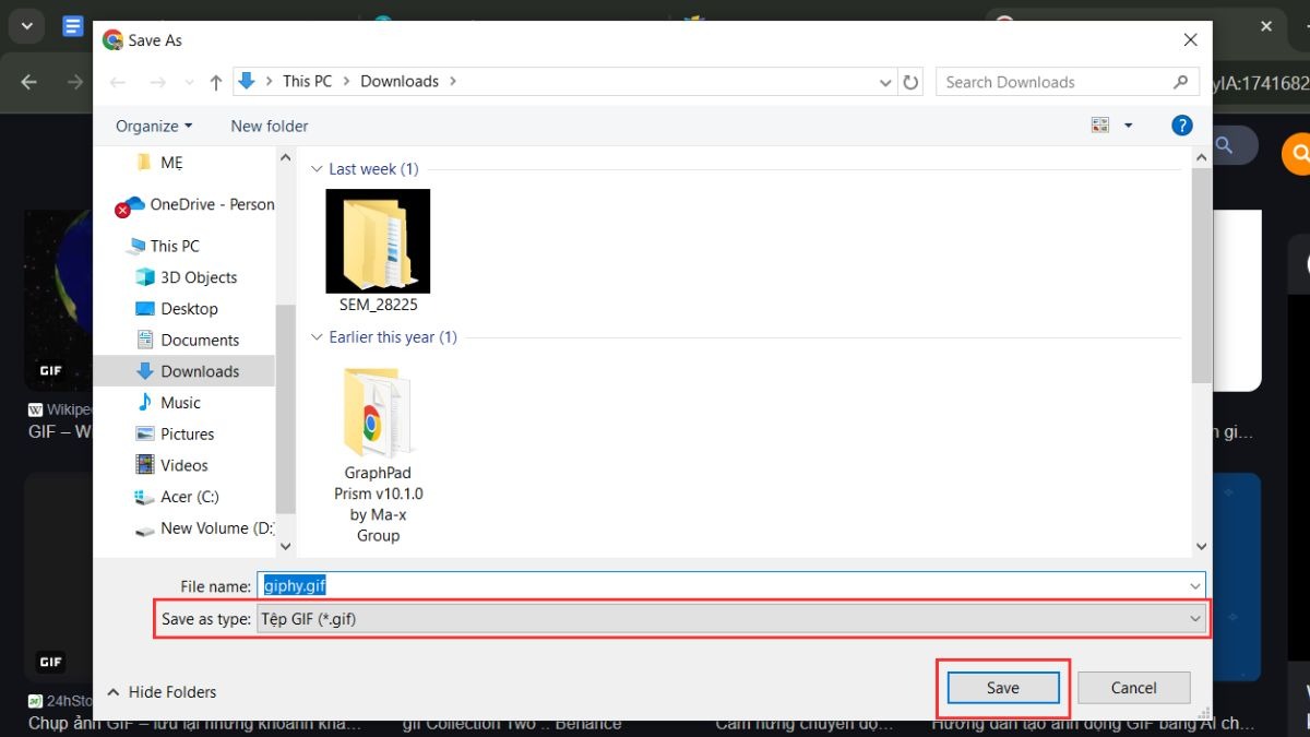 Đảm bảo rằng định dạng file được chọn là .gif