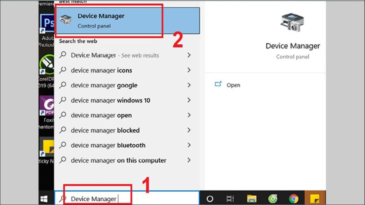 Tìm kiếm Device Manager trong Start Menu của Windows