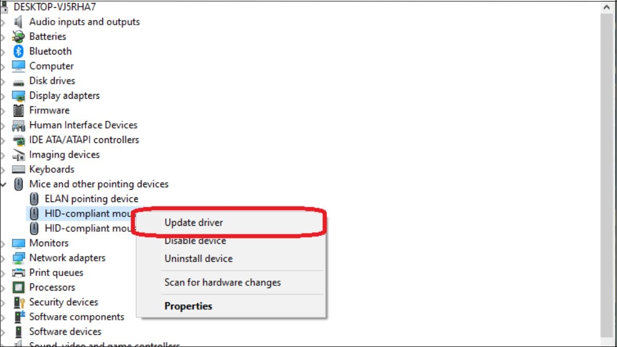 chọn Update driver