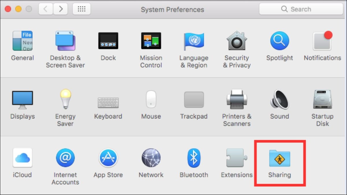 Vào System Preferences > Sharing