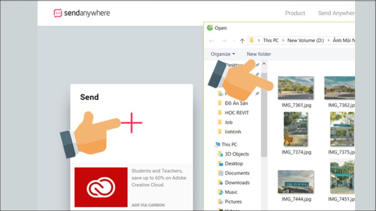 Chọn file và thiết bị nhận trên laptop nguồn, mở phần mềm, chọn các file bạn muốn truyền