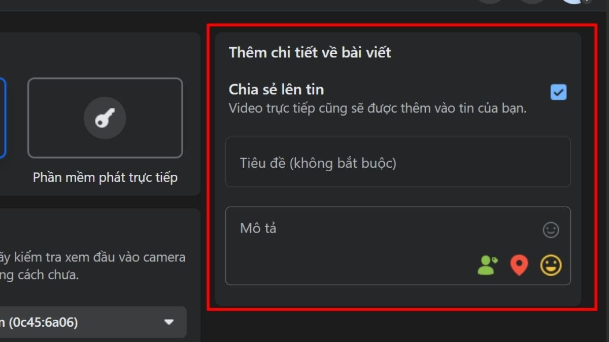 Thiết lập các thông số cho buổi livestream