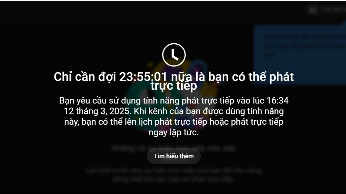 Quá trình gửi yêu cầu bật tính năng phát trực tiếp trên YouTube có thể mất đến 24 giờ