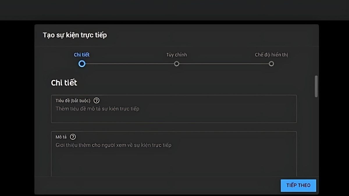 Thiết lập các thông số cho buổi livestream