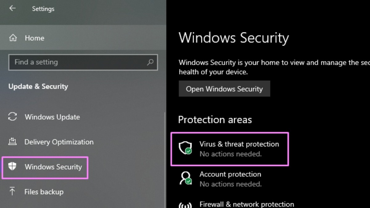 Chọn Virus & threat protection
