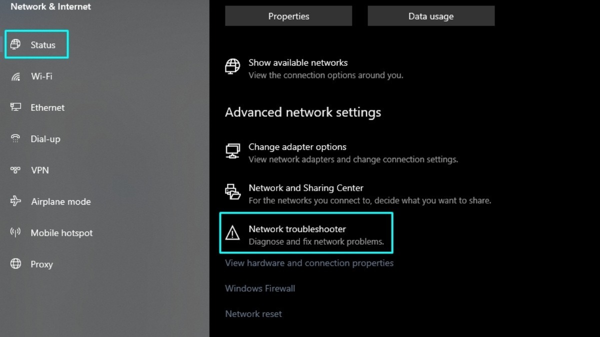 Click vào Network troubleshooter và làm theo hướng dẫn