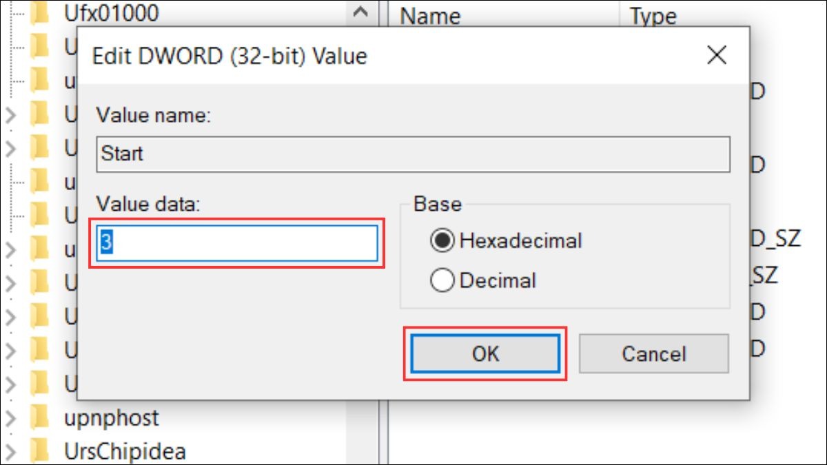 Trong hộp thoại Edit DWORD (32-bit) Value, hãy kiểm tra giá trị trong ô Value data.