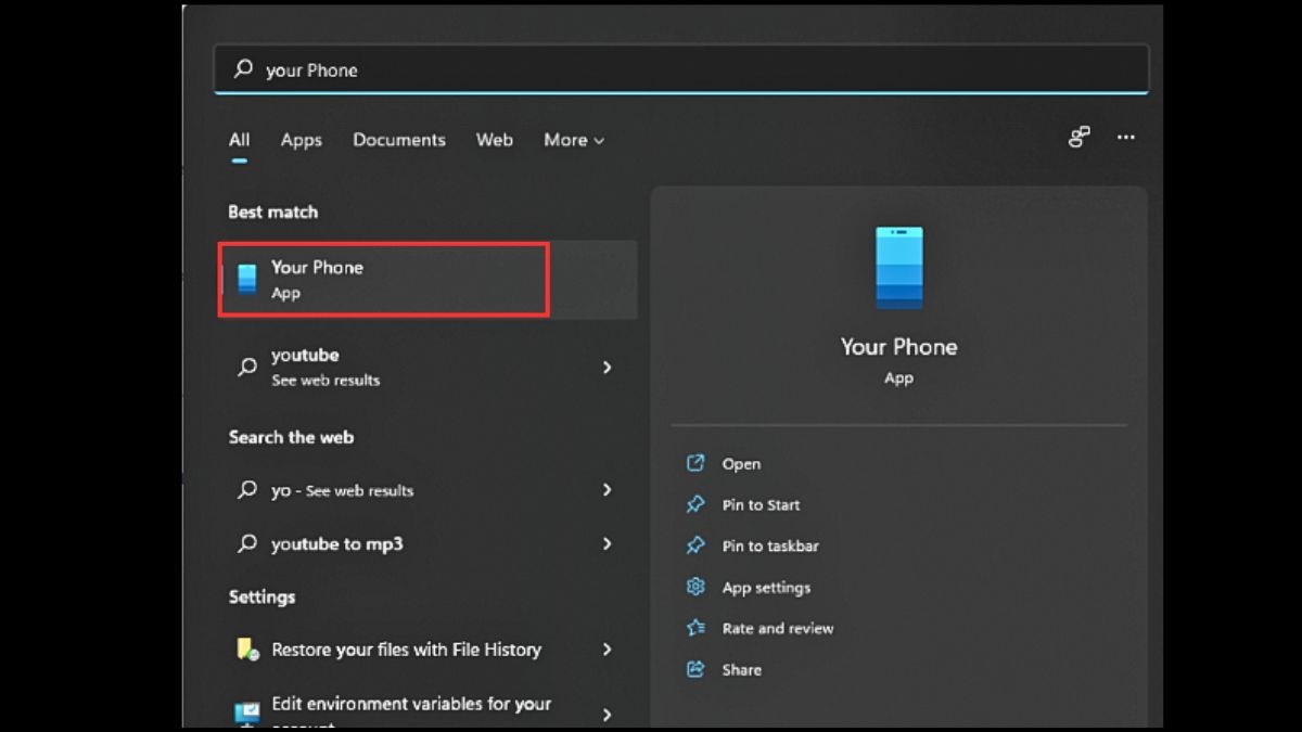 Mở ứng dụng Your Phone