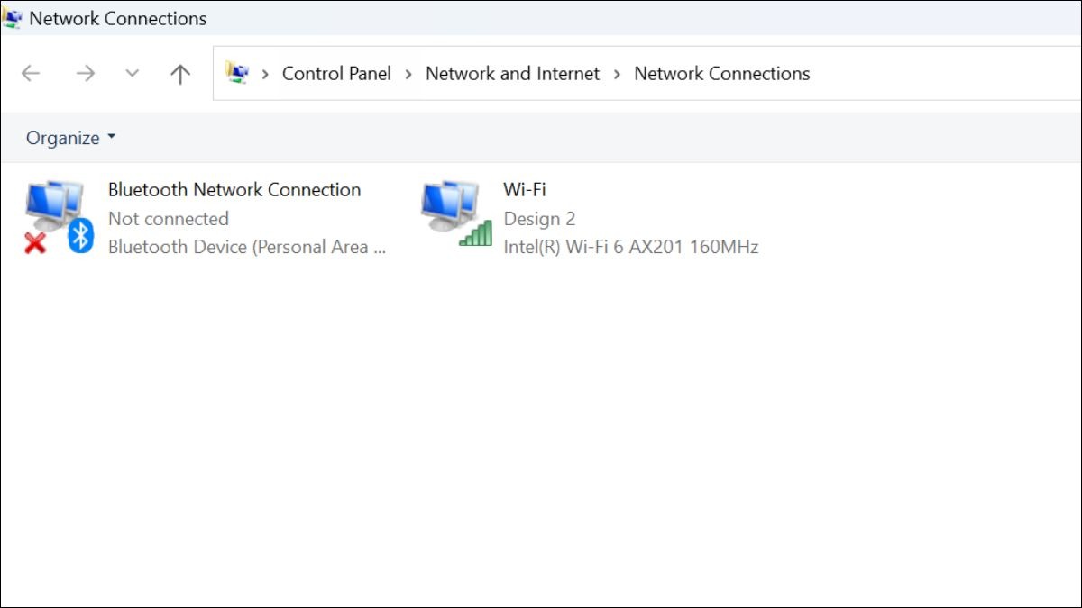Mở cửa sổ Network Connections