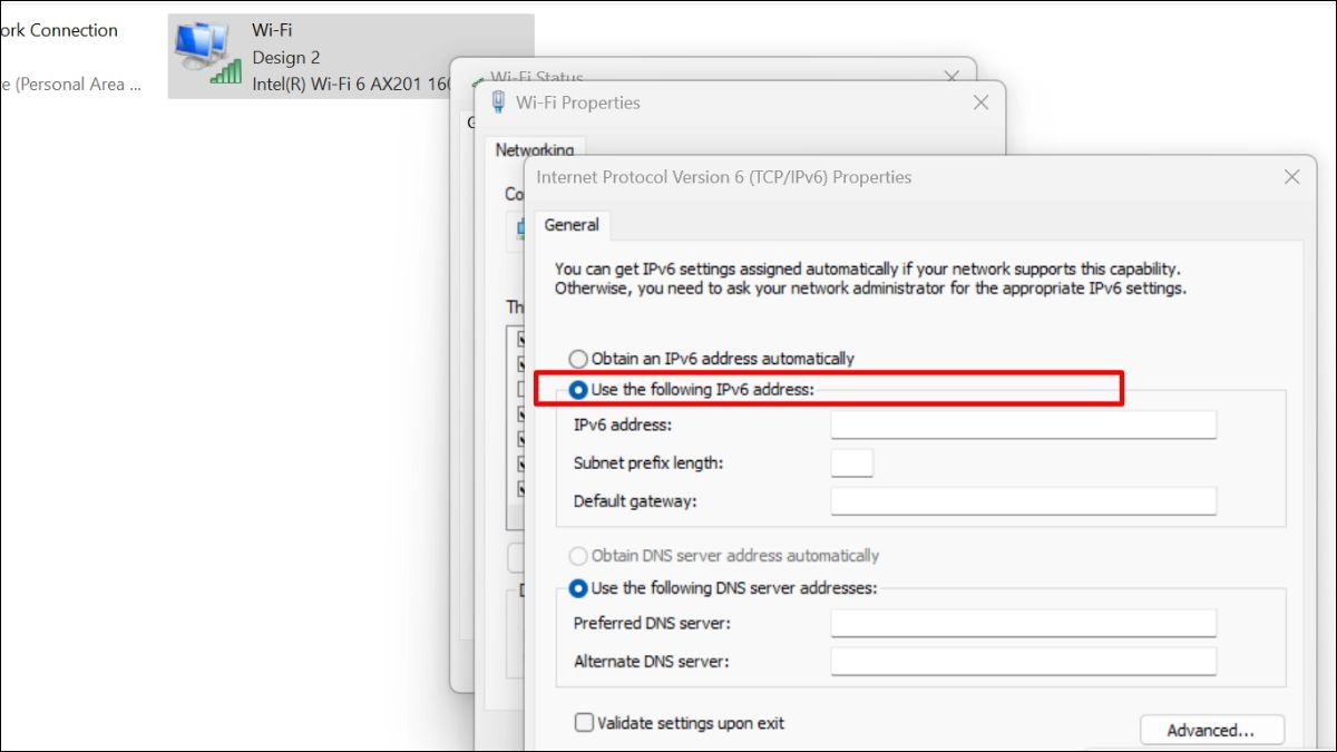 Chọn “Use the following IP address”
