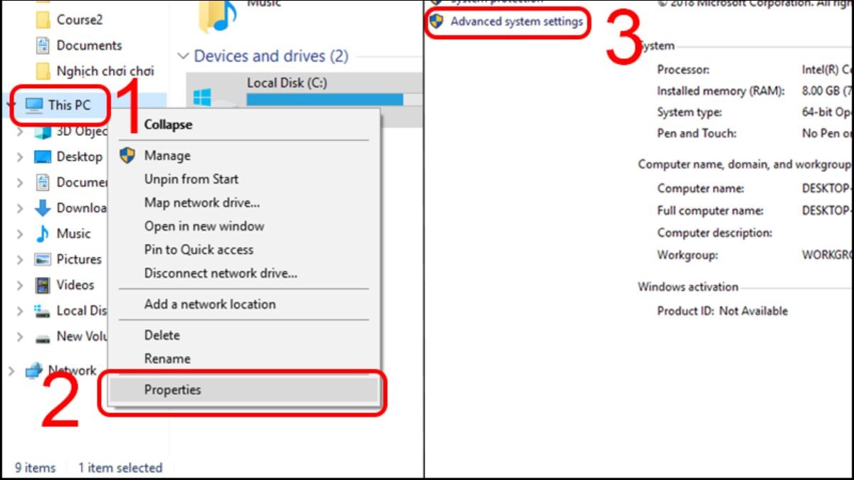 Mở Advanced system settings