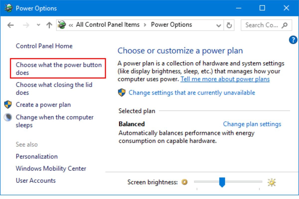 Ở cột bên trái, chọn Choose what the power buttons do