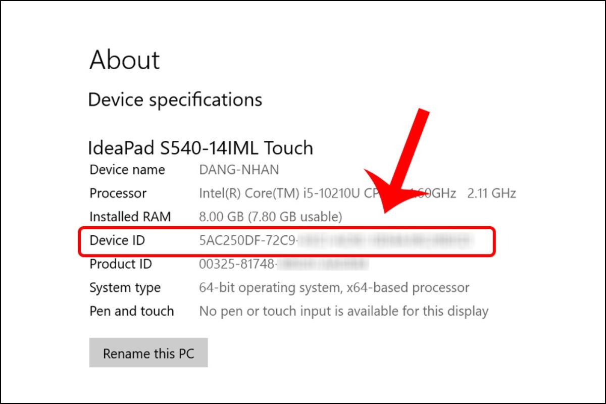 Ghi lại giá trị Vendor ID và Device ID