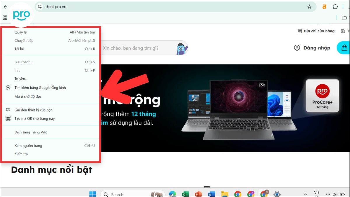 Nhấn và giữ phím Shift, sau đó nhấn phím F10 > Menu ngữ cảnh sẽ xuất hiện