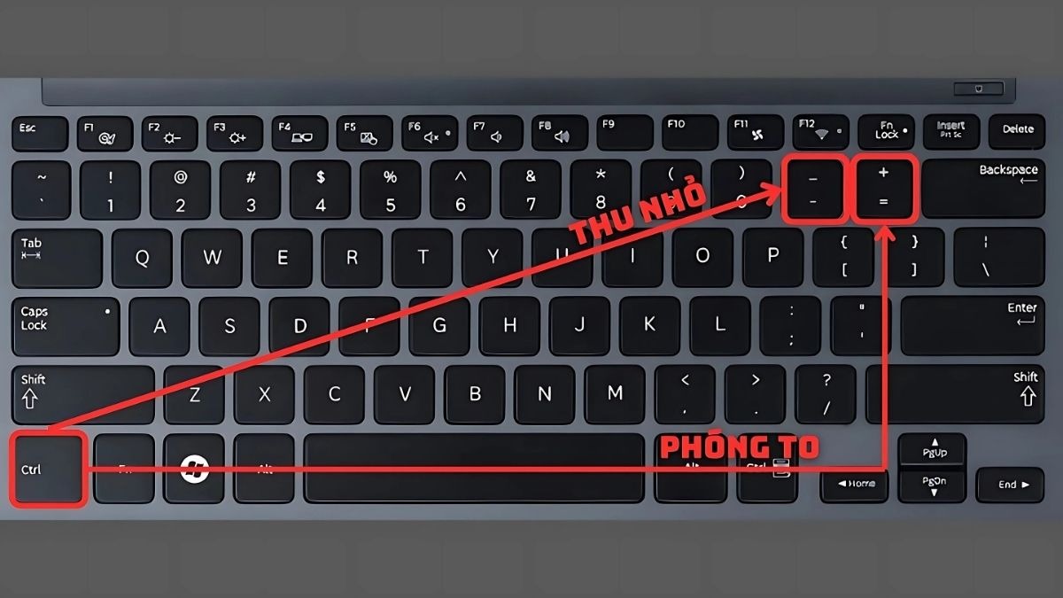 Sử dụng tổ hợp phím Ctrl + + để phóng to và Ctrl + - để thu nhỏ