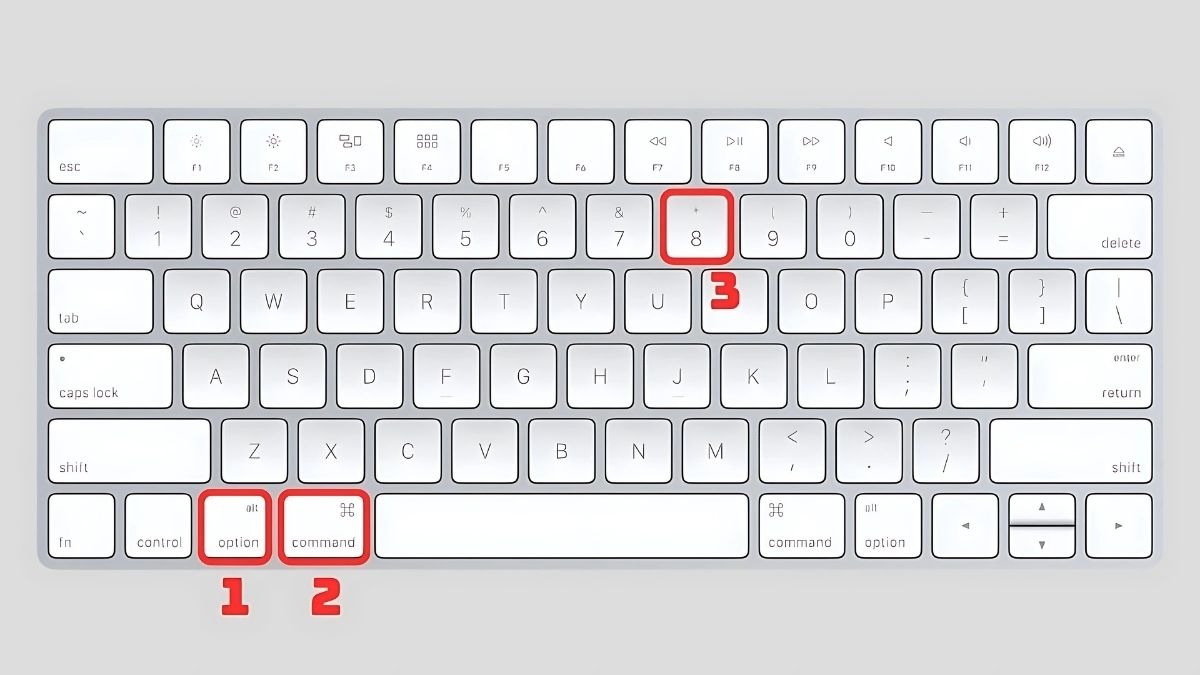 Option + Command + 8: Bật/tắt tính năng phóng to