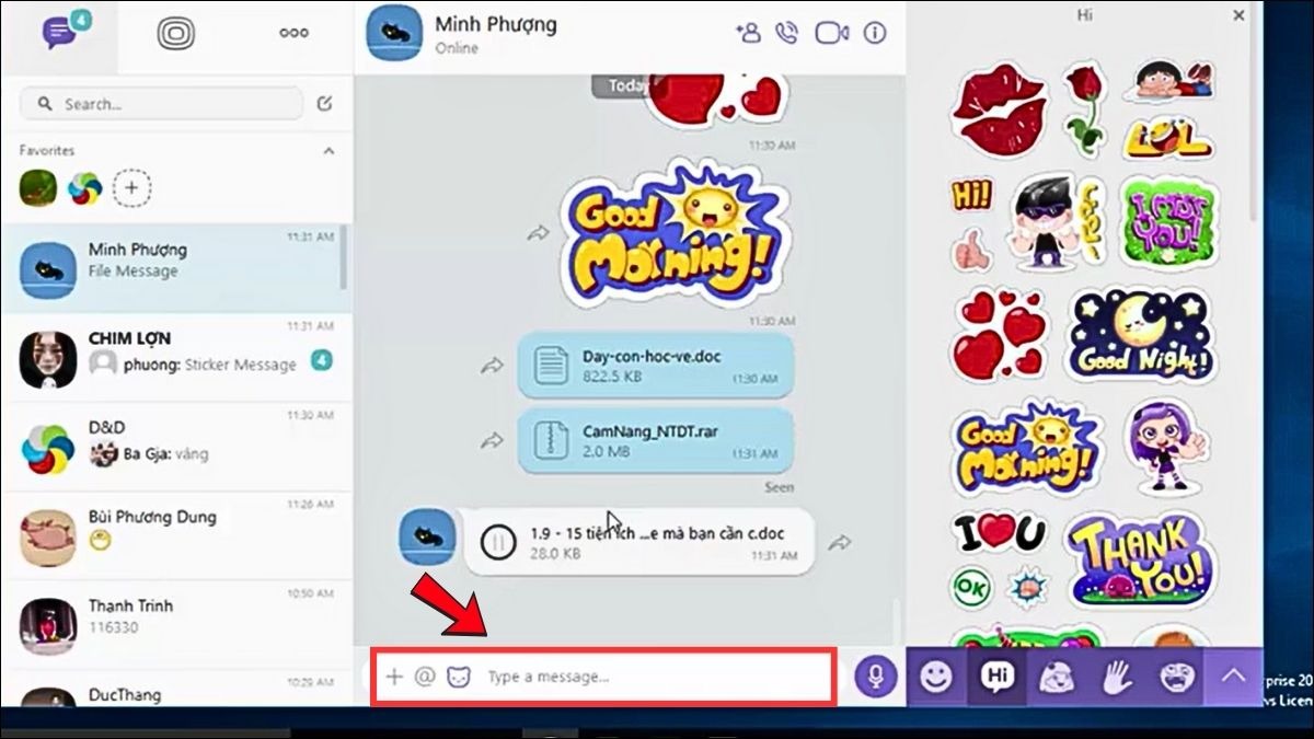 Nhập nội dung tin nhắn vào ô chat