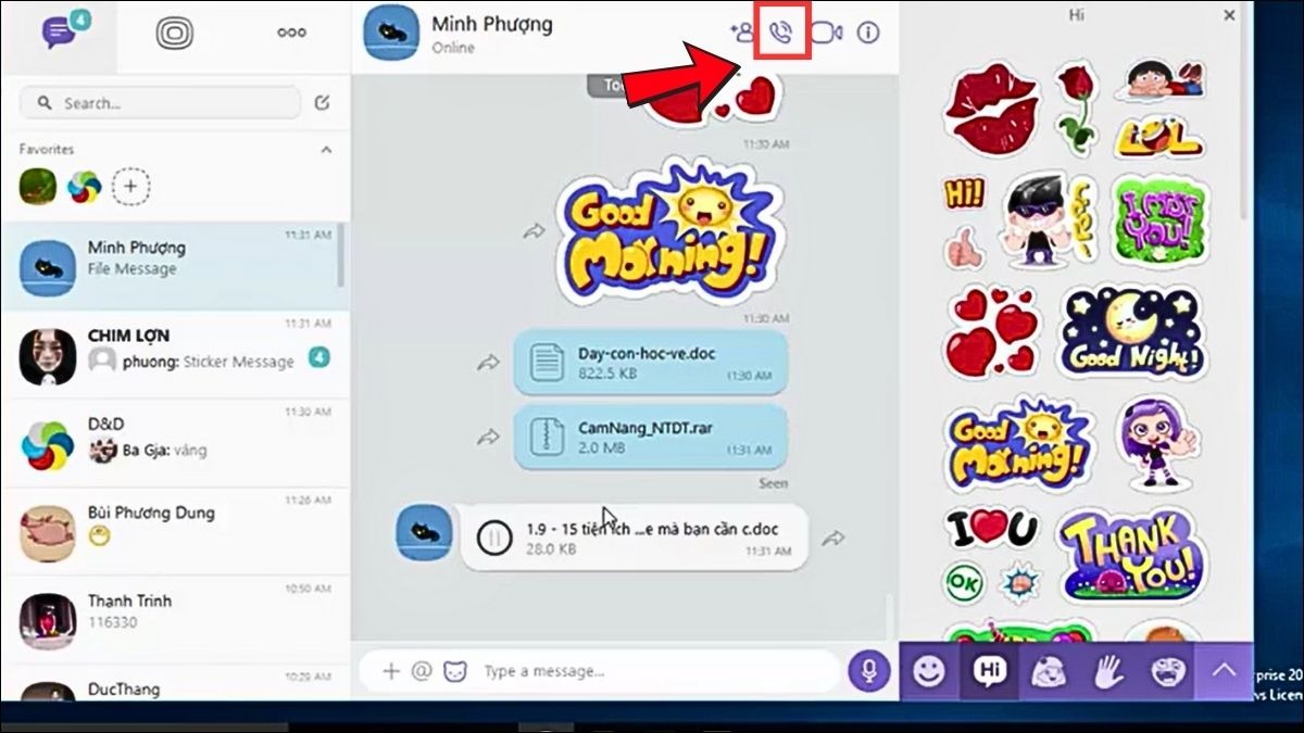 Chọn người muốn gọi và nhấn call