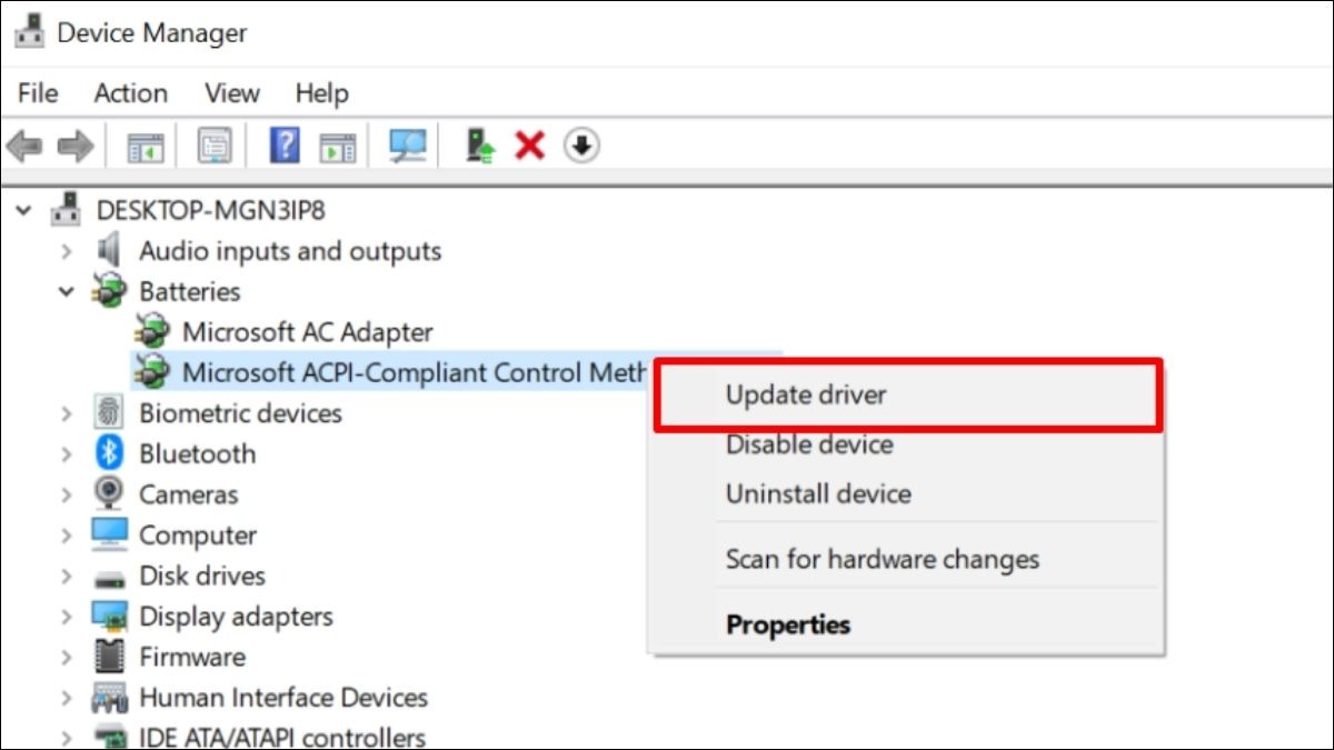 Chọn Update driver