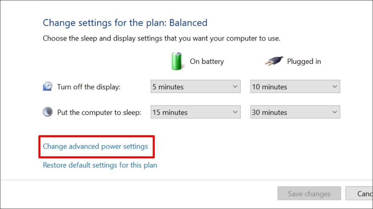 Click vào Change advanced power settings