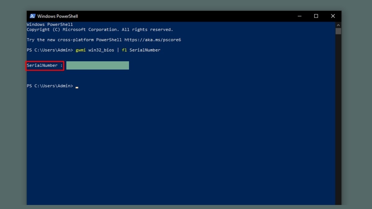 Nhập lệnh gwmi win32_bios | fl SerialNumber