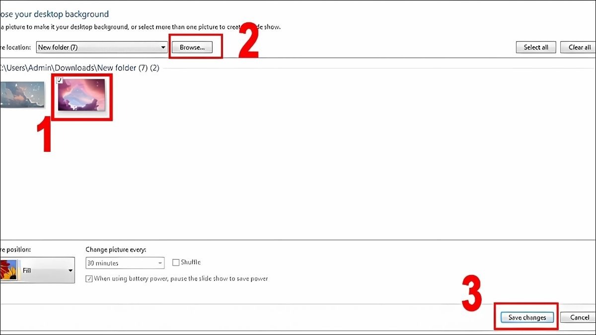 Chọn hình ảnh từ danh sách có sẵn hoặc click Browse