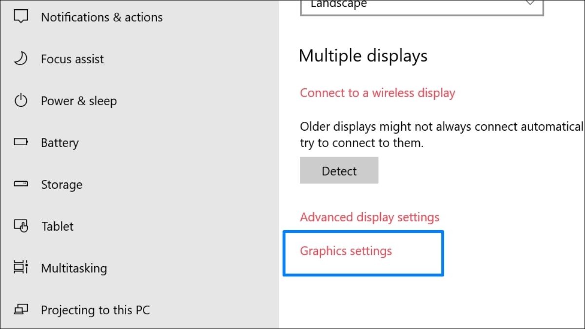 Chọn System -> Display -> Graphics settings