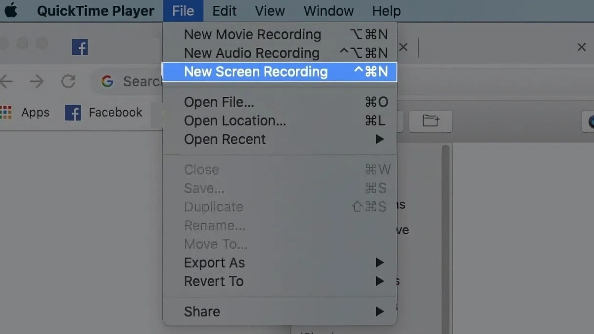 Trong menu Tệp (File), chọn Màn hình mới (New Screen Recording)