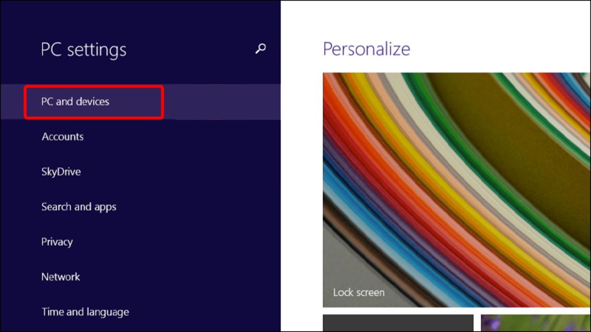 Trong PC settings, bạn chọn PC and devices.