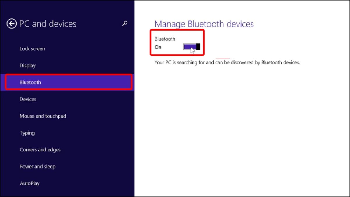 Nhấn gạt công tắc Bluetooth sang vị trí On.