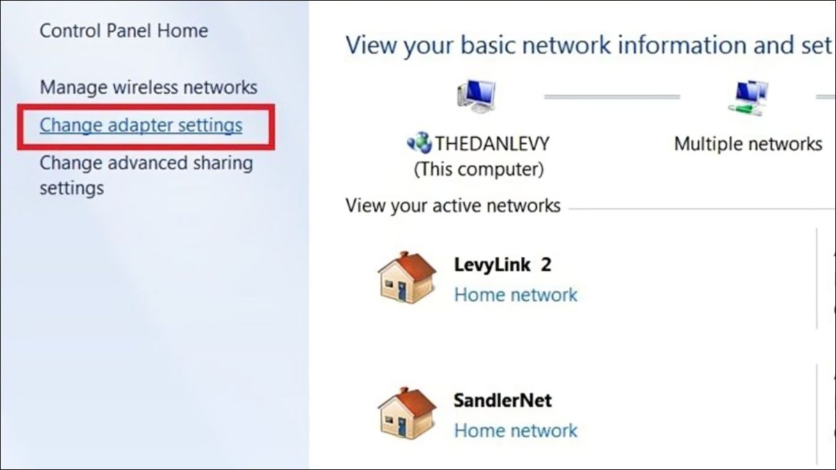 Nhấp chọn Change adapter settings.