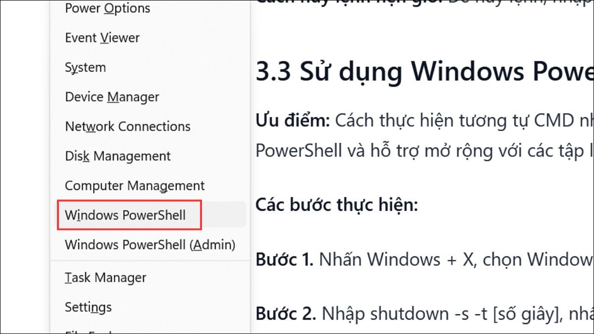 Sử dụng Windows PowerShell (Admin)
