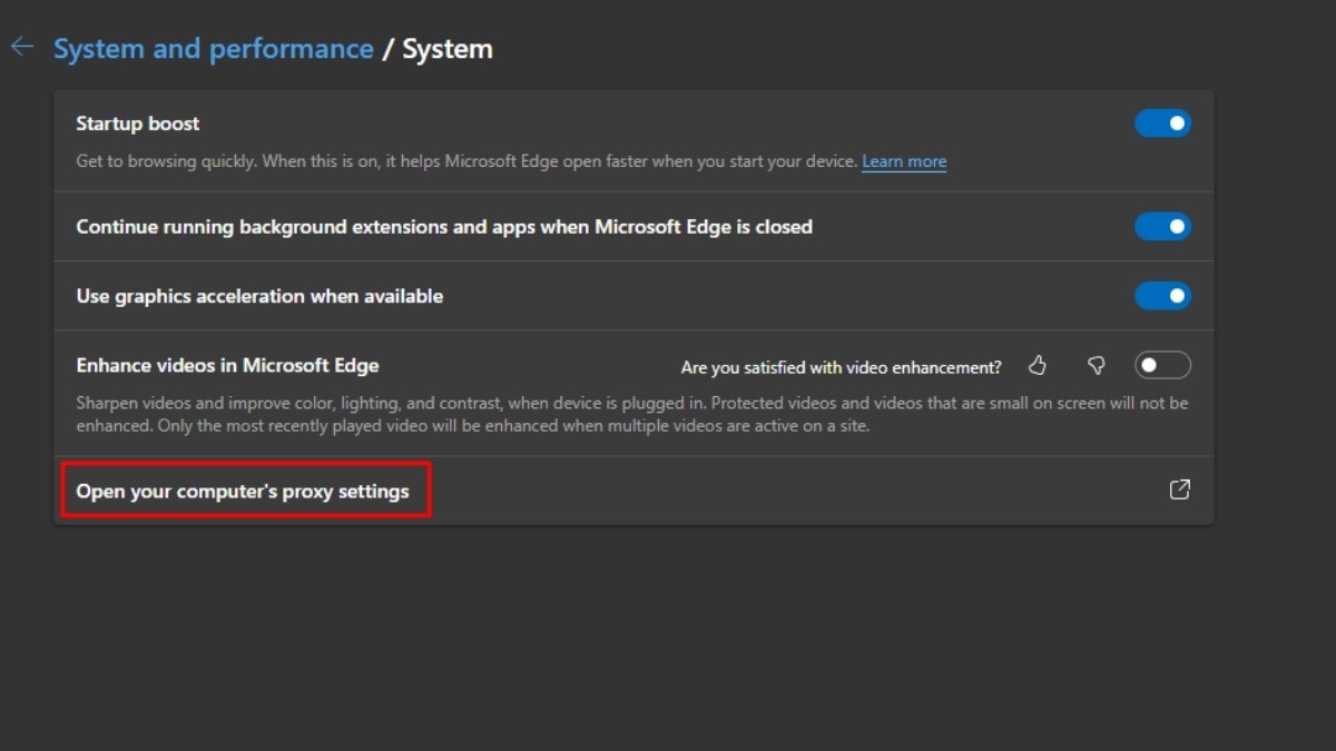 Nhấn Open your computer's proxy settings