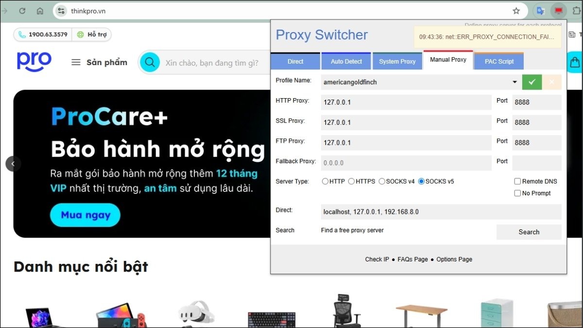 Chọn proxy bạn muốn sử dụng từ danh sách