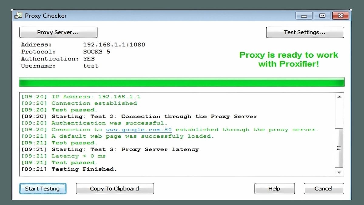 Chọn Check để kiểm tra kết nối xem Proxy Server có hoạt động không