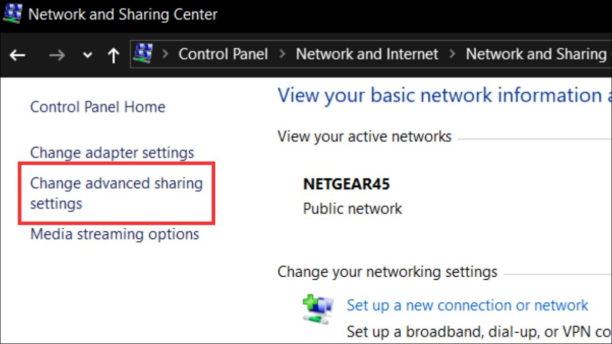 Chọn Change advanced sharing settings.