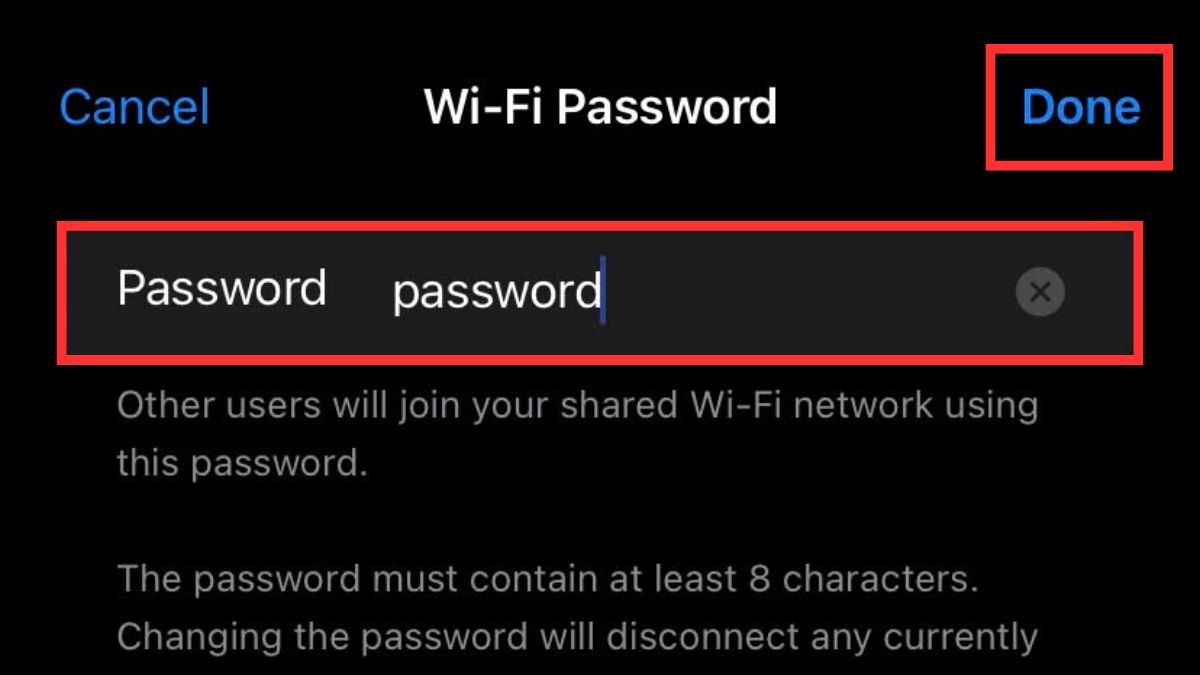 Nhấn chọn mục Mật khẩu WiFi điền mật khẩu mạnh.