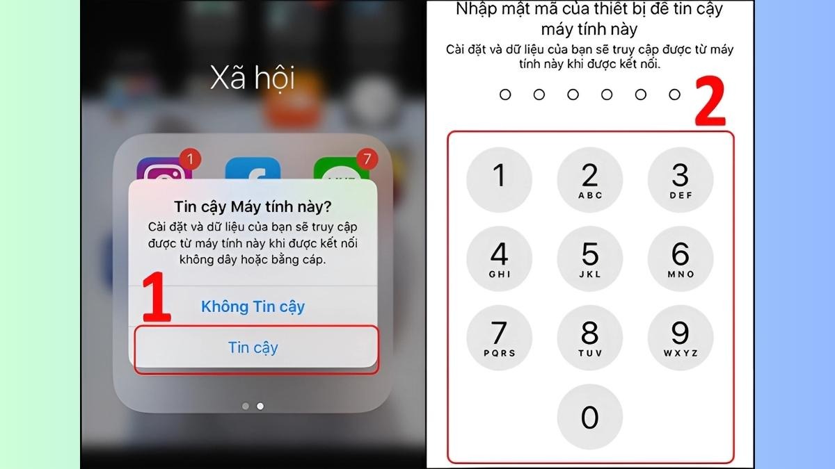 Nhấn Tin cậy và nhập mật khẩu