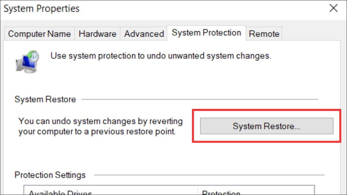 Nhấn nút System Restore.