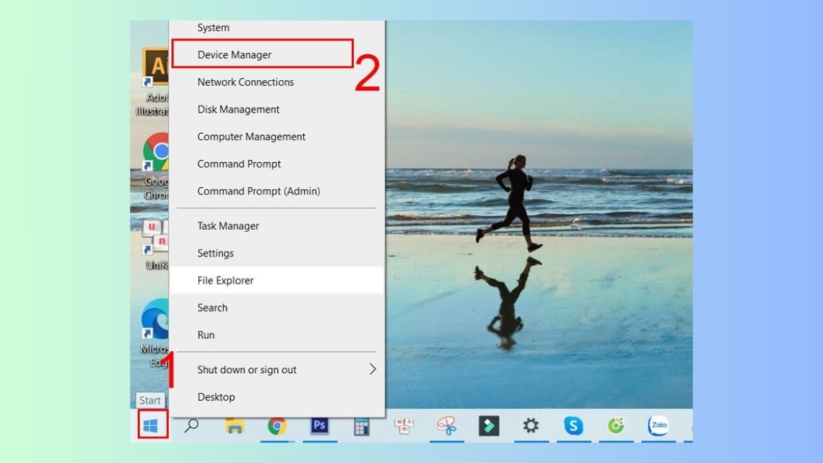 Bạn nhấn chuột phải vào nút Start và chọn Device Manager