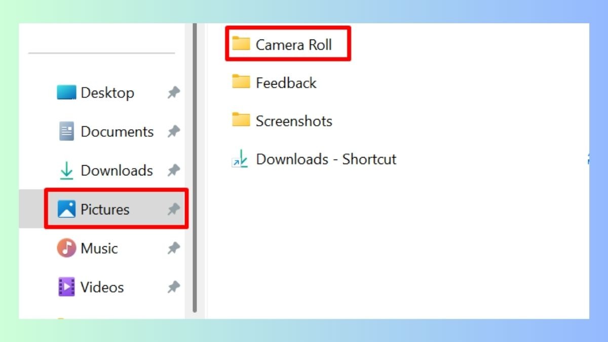 Ảnh được chụp sẽ tự động lưu vào thư mục Camera Roll trong thư viện Pictures
