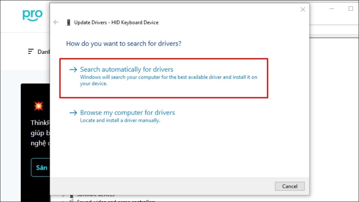Chọn Search automatically for drivers